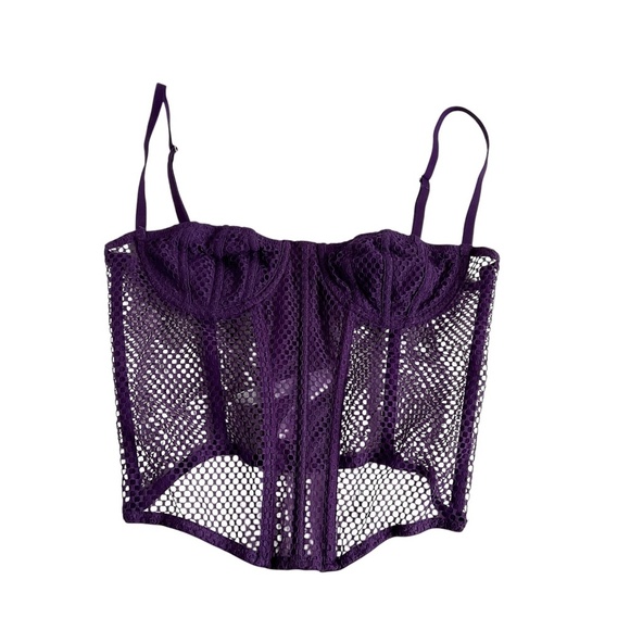 Urban Outfitters Corset Top Sz M Purple Sheer Padded Bustier Mesh Grunge Punk - Picture 1 of 9